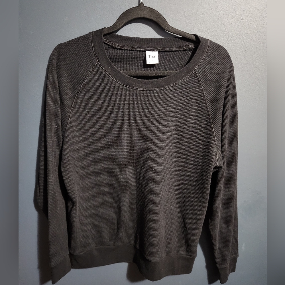 TNA Black Waffle Knit Top